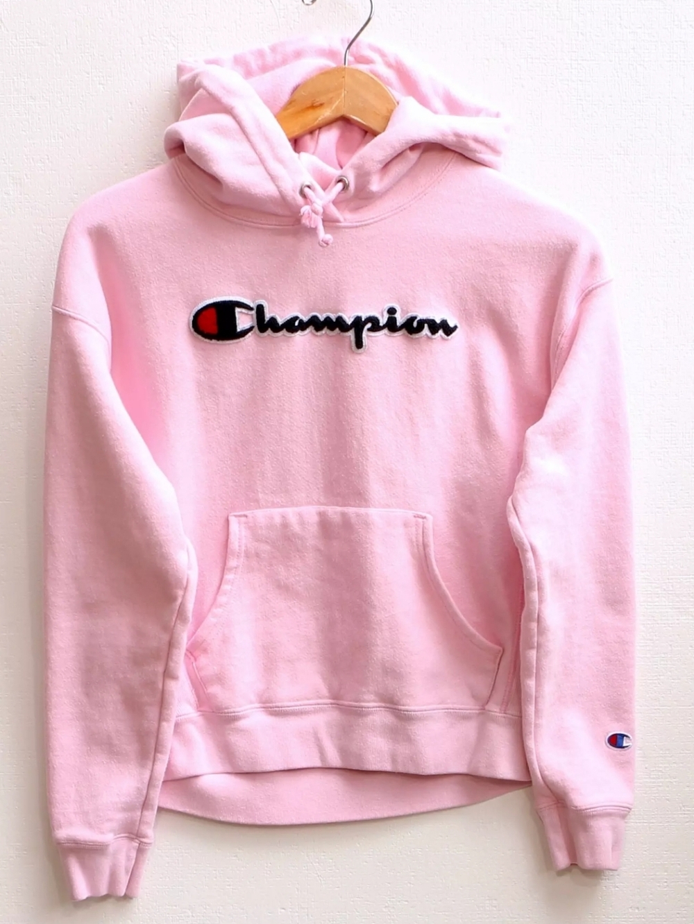 Champion Light Pink Pullover Hoodie with Script Logo